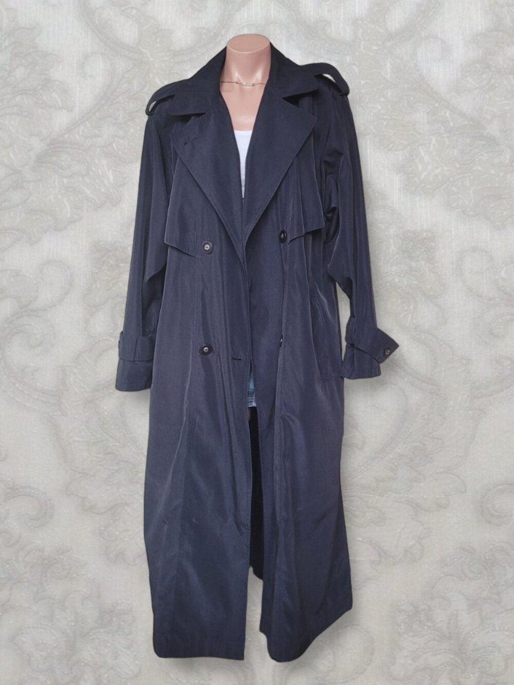 Sequence V.I. Petite Vintage Jet Black Long Line Maxi Trench Coat (13/14)